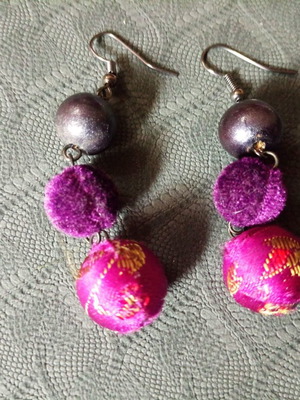 Asian style earrings with embroidery purple, new Marks & Spencer