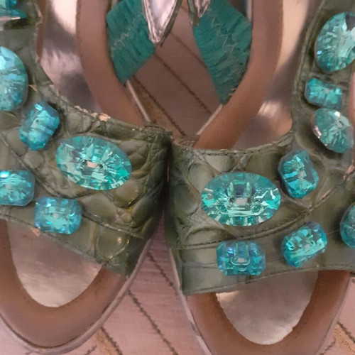 Platform shoes used, summer high with gemstones, size 36, turquoise