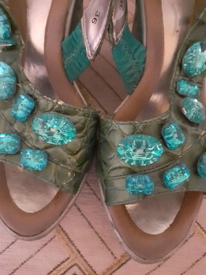 Platform shoes used, summer high with gemstones, size 36, turquoise