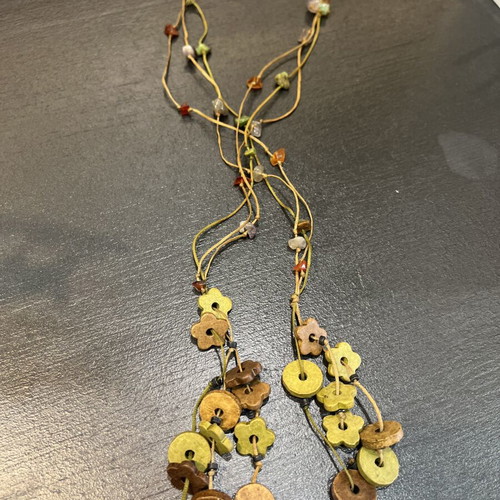 Boho handmade necklace adjustable, like new, brown and green