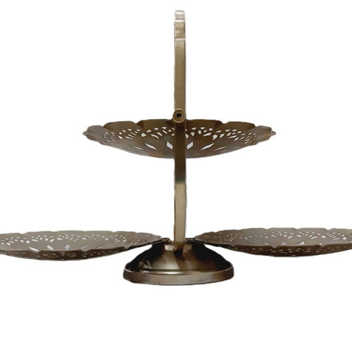 Vintage triple cake stand chrome plated with engraved plates foldable