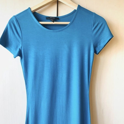 Forever21 cotton turquoise dress like new, midi short sleeve