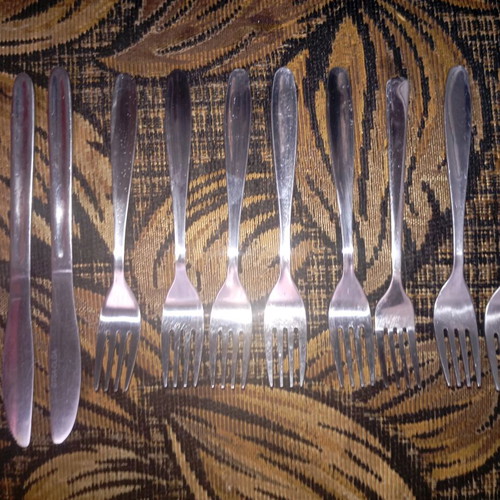 Vintage stainless steel cutlery set Achilles forks and GTSA-OLGA knives like new