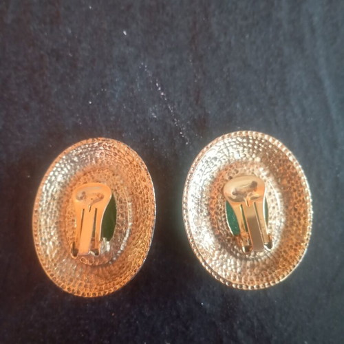 Joan Rivers Classics Collection vintage clip-on earrings with green cabochon