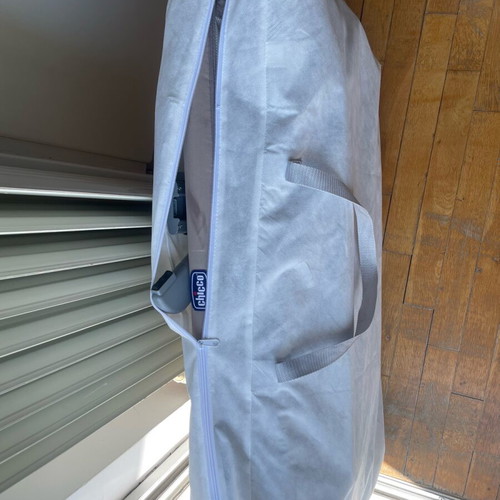 Chicco Next2Me crib used with breathable mattress and transport bag