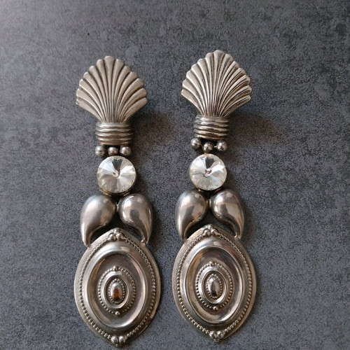 80's earrings used, long silver plated
