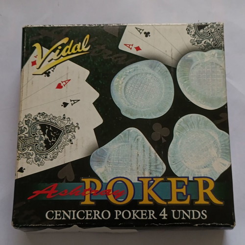 Glass ashtray set with poker card symbols, new, 4 pieces