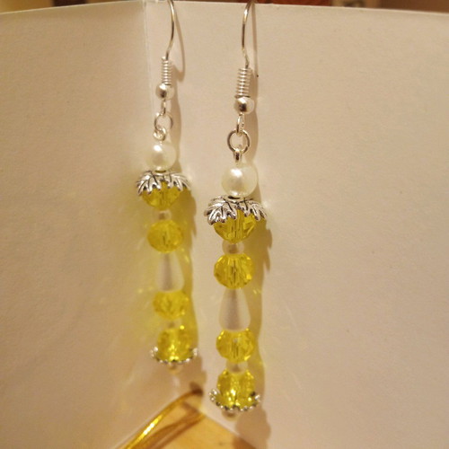 Handmade yellow earrings with beads and pearls, new