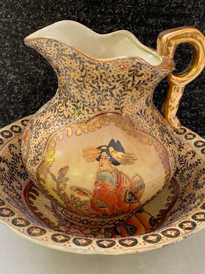 Royal Hand Painted Satsuma vintage jug and platter set