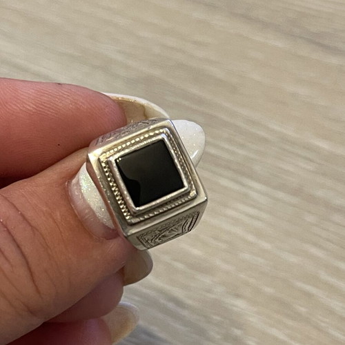 Silver 925 ring with black onyx stone, used, size 52