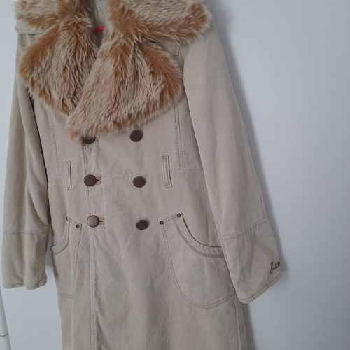 Replay vintage corduroy coat used with removable faux fur beige