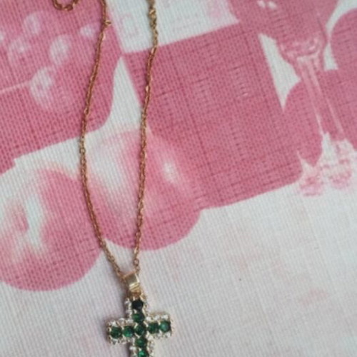 Chain with cross green and gold new