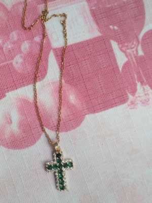 Chain with cross green and gold new