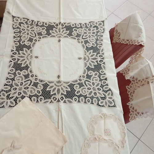 Vintage Linen Tablecloth Set 15 pcs handmade, brand new