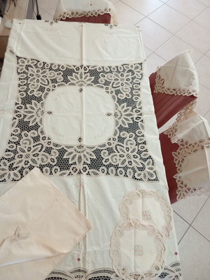 Vintage Linen Tablecloth Set 15 pcs handmade, brand new