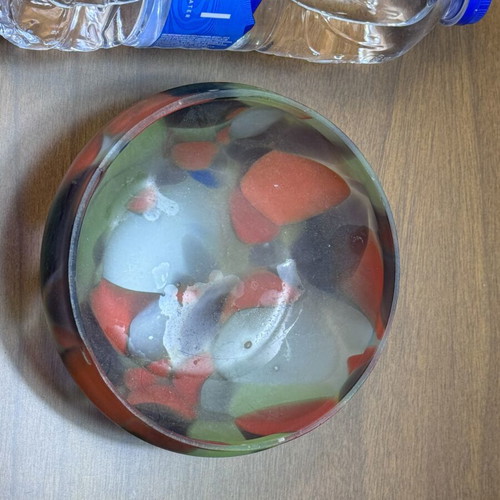 Matte glass bowl, semi-transparent with colorful design