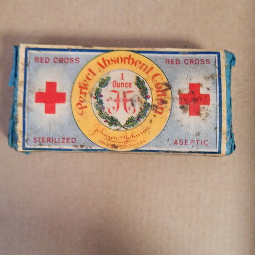 Vintage Johnson & Johnson Perfect Absorbent Cotton Box with Content WWI
