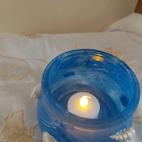Decorative handmade jar with battery light, height 7 cm, new
