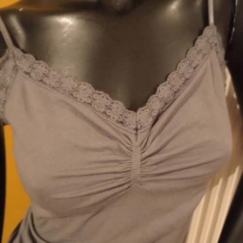 Miss Etam sleeveless top XL with adjustable straps and elastic lace, grey