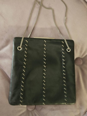 Emporio Armani black leather clutch bag like new with silver chain