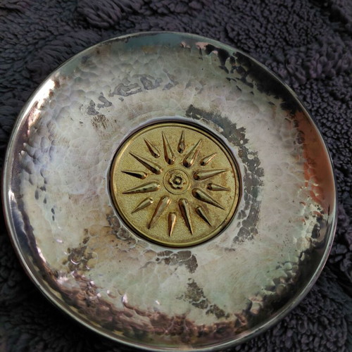 Silver collection plate like new with Vergina Sun