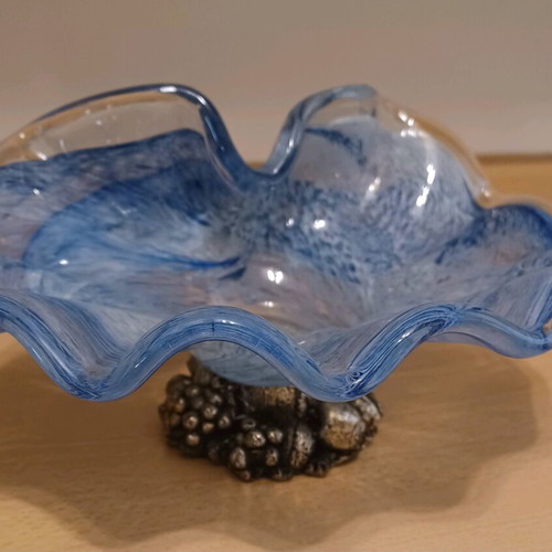 Crystal cup vintage medium size blue color with crumpled side