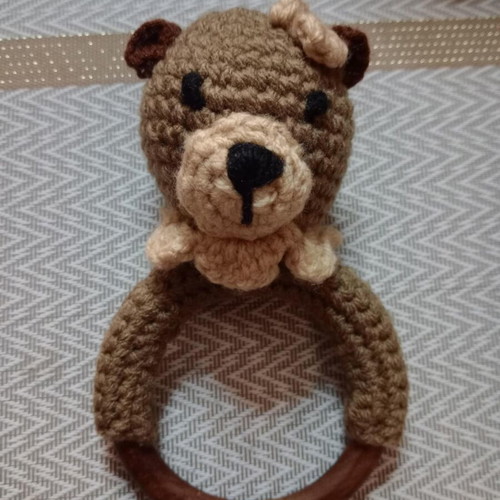 Handmade knitted bear rattle new