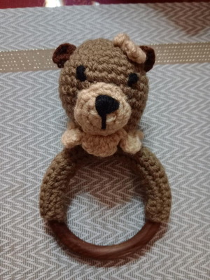 Handmade knitted bear rattle new