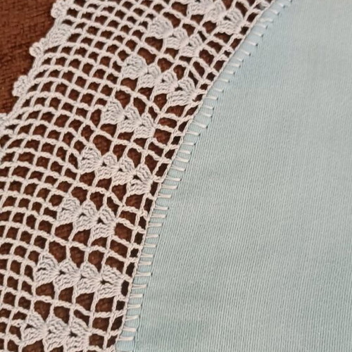 Doily handmade vintage used with spring embroidery 57cm diameter