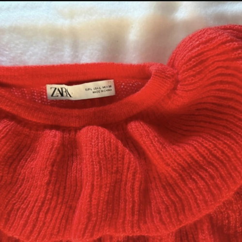 Zara cropped knit sweater, bright neon orange, size L