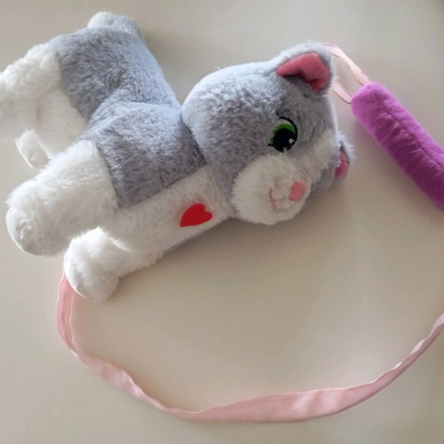 Plush cat like new with batteries and leash