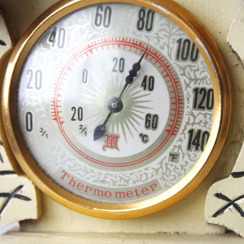 Vintage 70's Wooden Thermometer new from Taiwan
