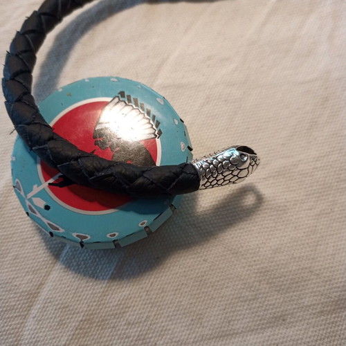 Leather snake bracelet new, black, clasp 18-19 cm