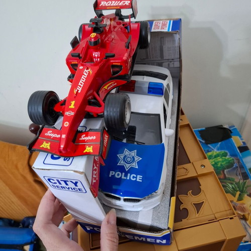 Police Car and Formula Racing Toy Set with Sounds and Light like new