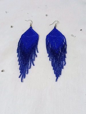 Boho earrings blue, new, long with bead weaving
