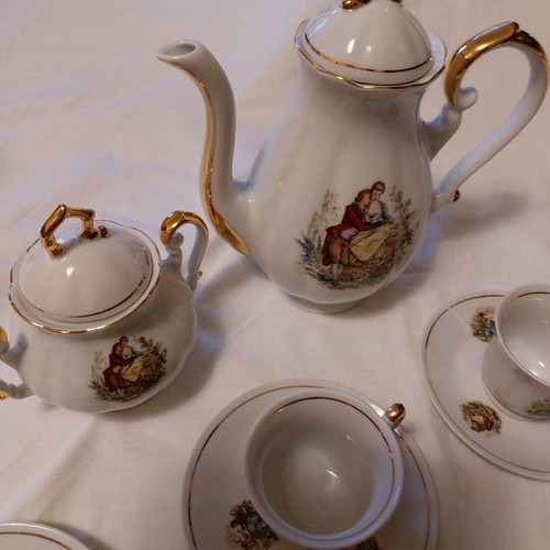 Japanese coffee set used, 6 cups, 6 saucers, coffee pot and sugar bowl