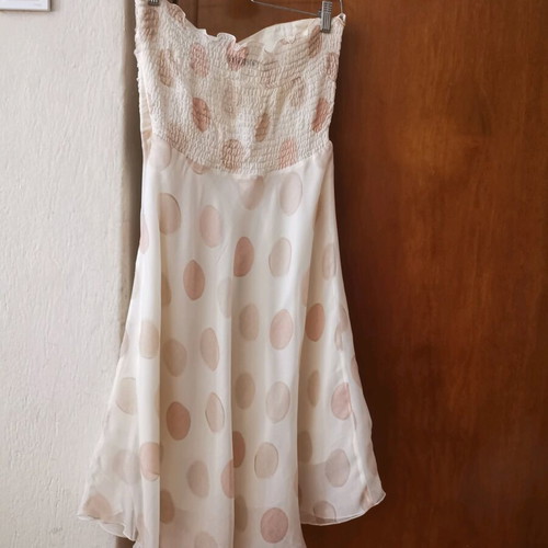 Silk strapless women's dress new, white pink size M