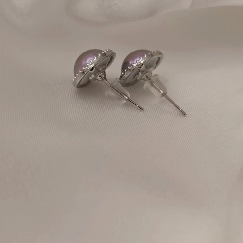 Earrings with purple pearl and silver details, new