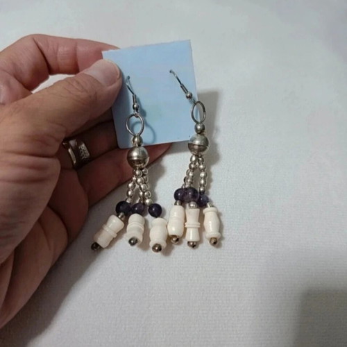 Modern hanging earrings new with white and gray details