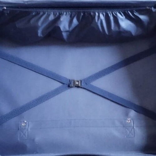 Large suitcase used, blue, 56x77 cm with leather details