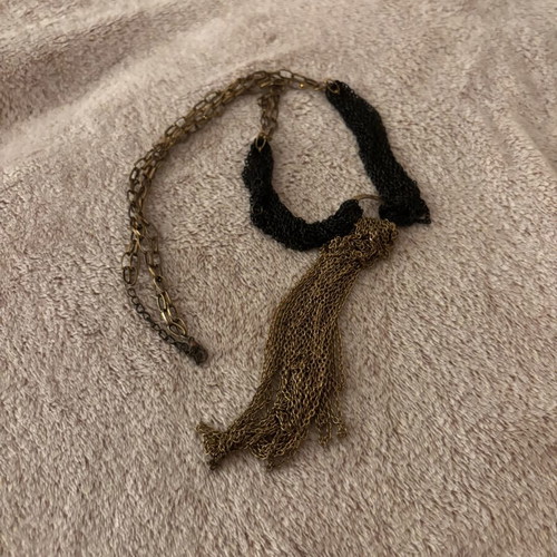 Boho Chic Long Necklace with Black Chains and Bronze Tassel new