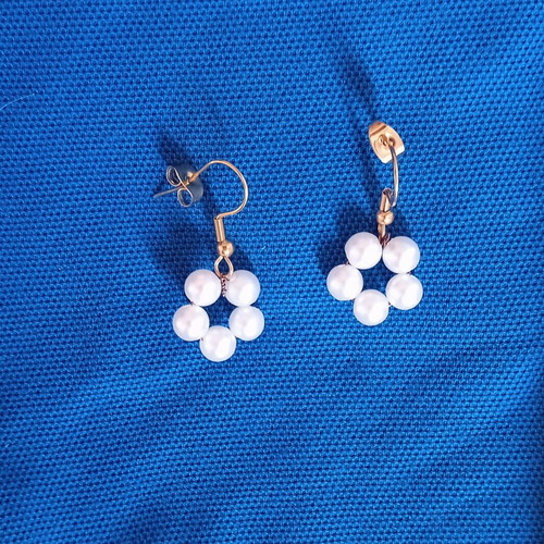Pearl Flower Ioanart Handmade Earrings New, White and Gold