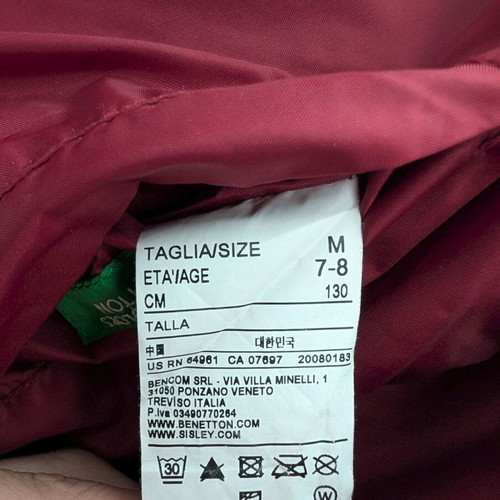 Benetton Kids Reversible Jacket Used 7-8 Years 130cm Black Red