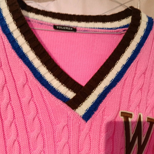 Long knitted sweater in pink used, size M