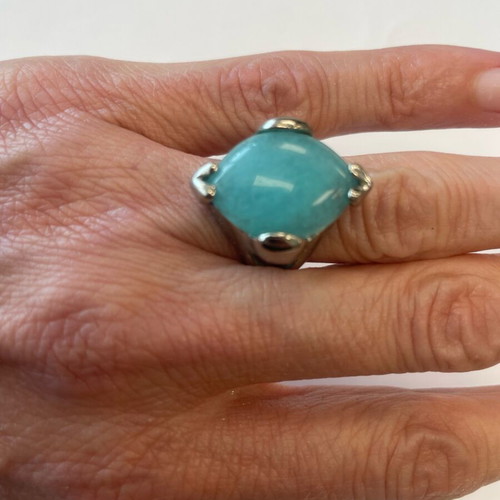 Silver ring with blue-turquoise stone like new