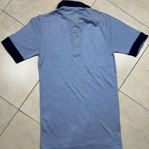 Vintage Victor 100% Cotton Polo XS used, light-blue grid with navy trim
