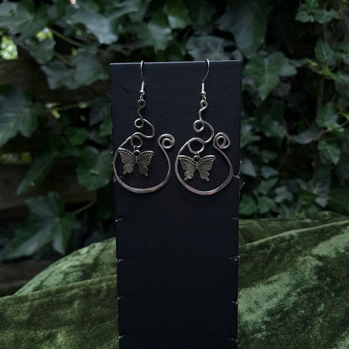Wire-Worked Butterfly Earrings new, silver color, handcrafted