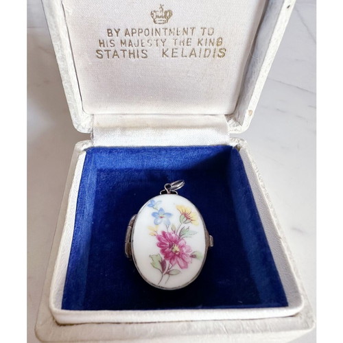 Antique photo locket with hand-painted enamel in vintage box used