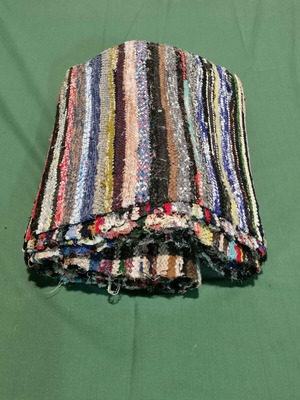 Woven rag rug stair runner used, 1940s era