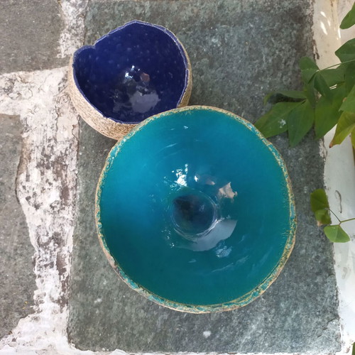 Ceramic decorative bowl set like new, turquoise and dark blue